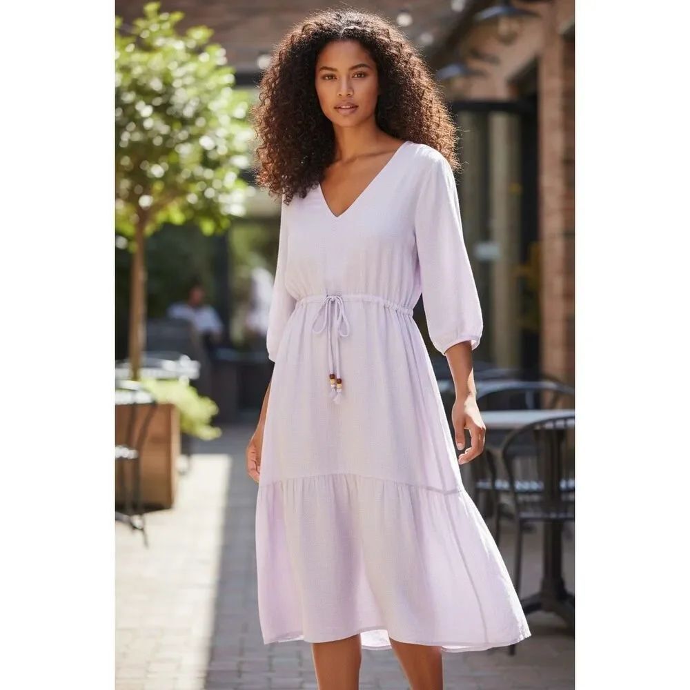 Joie Wm’s Sz Med Lavender Linen Blend Lagenlook Tiered Semi Sheer Rope Dress